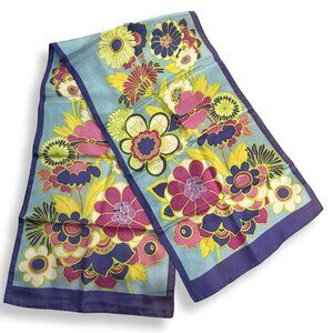 Vintage Floral Scarf Womens 50x13 Made in Japan Boho Multicolor 70s Retro‎ Wrap